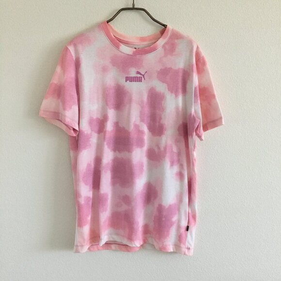 Puma T-Shirt Womens Medium Pink Tie Dye Cotton Blend Crew Neck - Picture 1 of 11